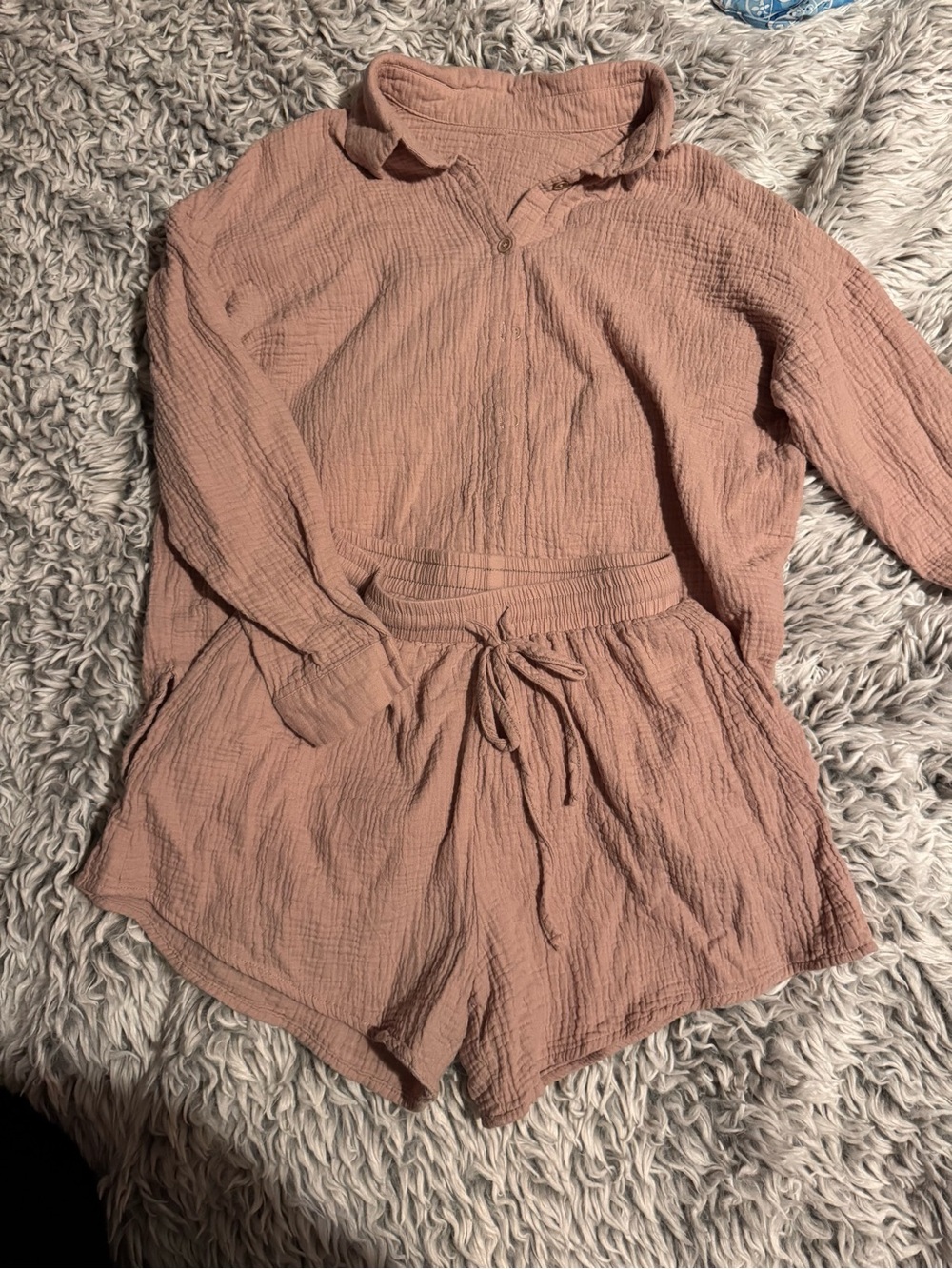 Textured Two-Piece Lounge Set in Dusty Rose